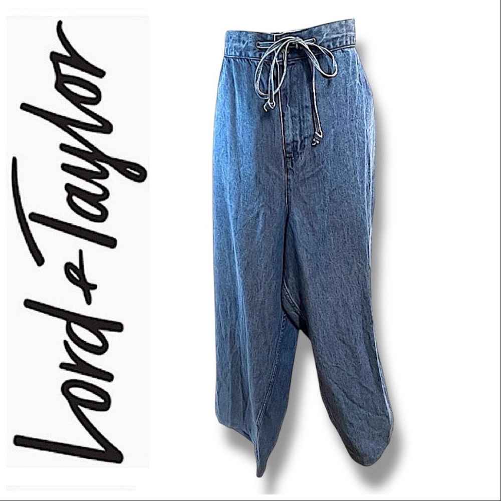 LORD & TAYLOR VTG 1990s Y2K Hi Waist Wide Flare Leg Drawstring Waist Jeans 2X